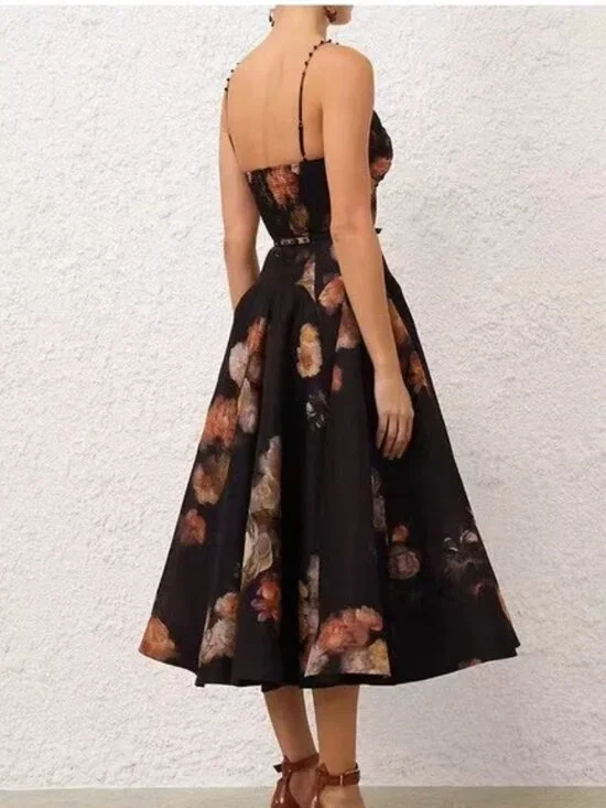 Zimmermann Floral Maxi Dress Black Cutout Belted Chic - Picture 3 of 12